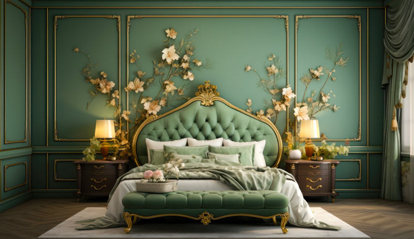 طراحی دیوارهای اتاق خواب با رنگ سبز سالادی