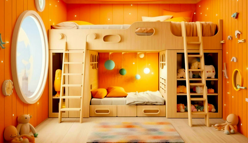 طراحی دیوار اتاق کودک با نورپردازی