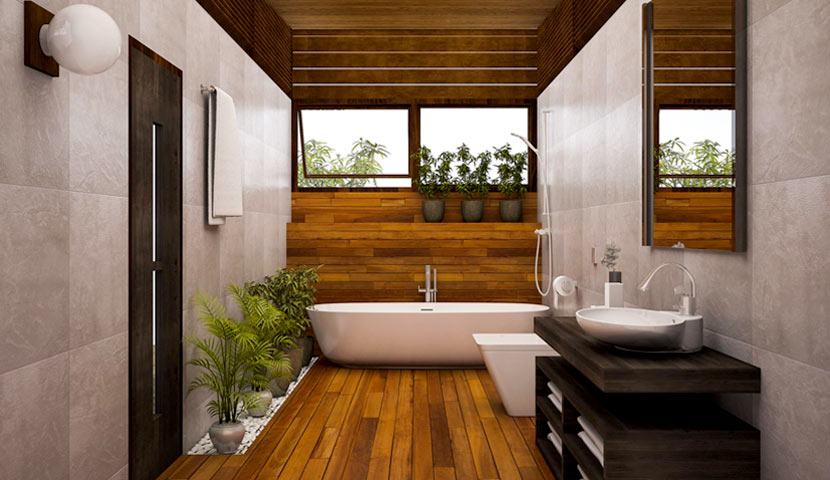 طراحی چوب در حمام مدرن