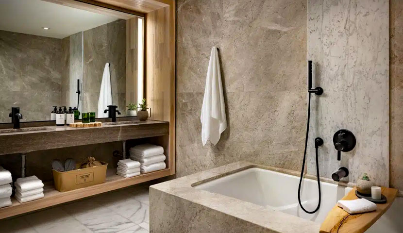 طراحی حمام با آینه های بزرگ 