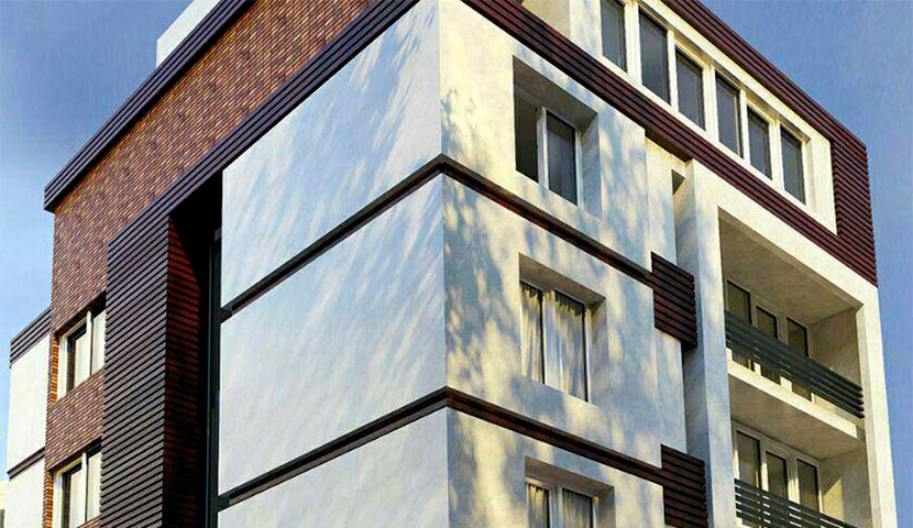 طراحی نمای آجر و سنگ تراورتن