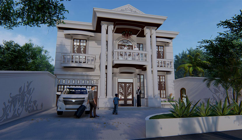 طراحی نمای ویلا دوبلکس کلاسیک