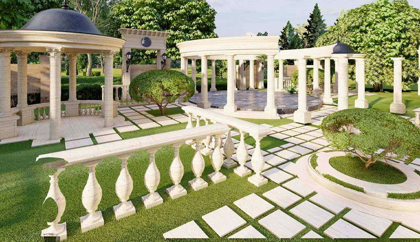 طراحی محوطه ویلا کلاسیک