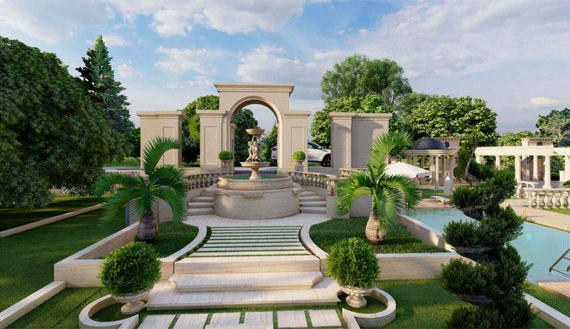 طراحی محوطه ویلا کلاسیک