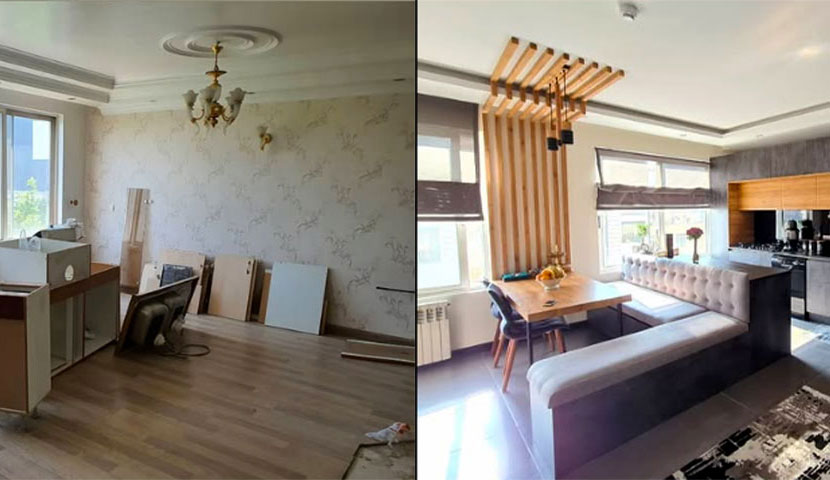 پروژه بازسازی پذیرایی و آشپزخانه مدرن