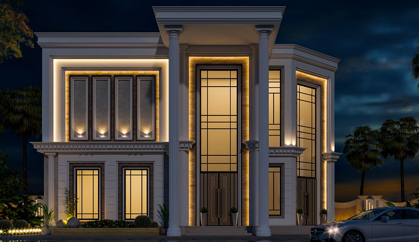  طراحی نمای ویلا دوبلکس نئوکلاسیک