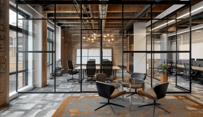 طراحی دکوراسیون اداری با پارتیشن شیشه ای