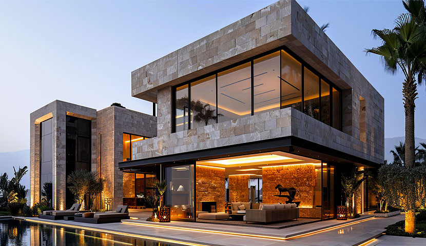 طراحی نمای ویلا سنگی 