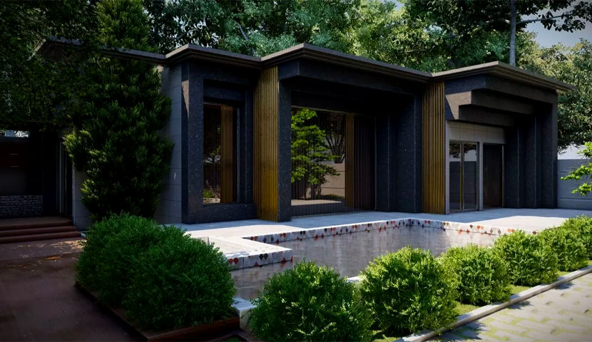 طراحی نمای ویلا فلت 