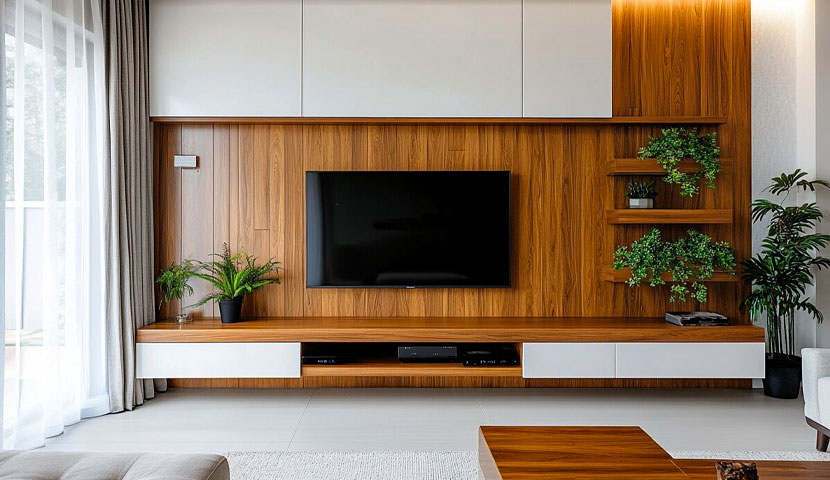 طراحی تی وی وال با چوب