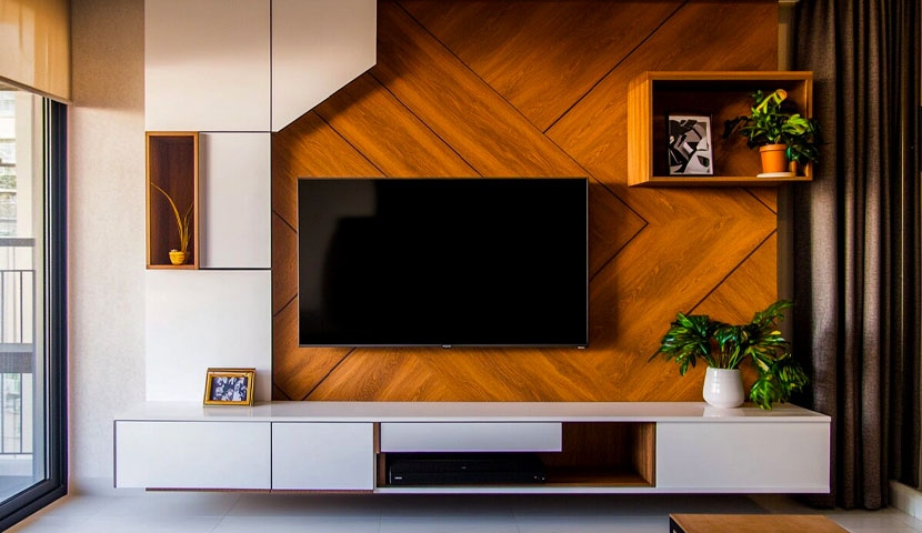 طراحی تی وی وال با چوب